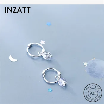 INZATT 100% 925 Sterling Silver Bohemia Geometric Round Zircon Hoop Earrings For Women Party FINE Jewelry Accessories Gift