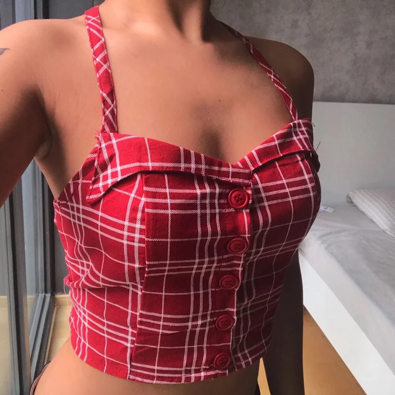 red plaid tube top