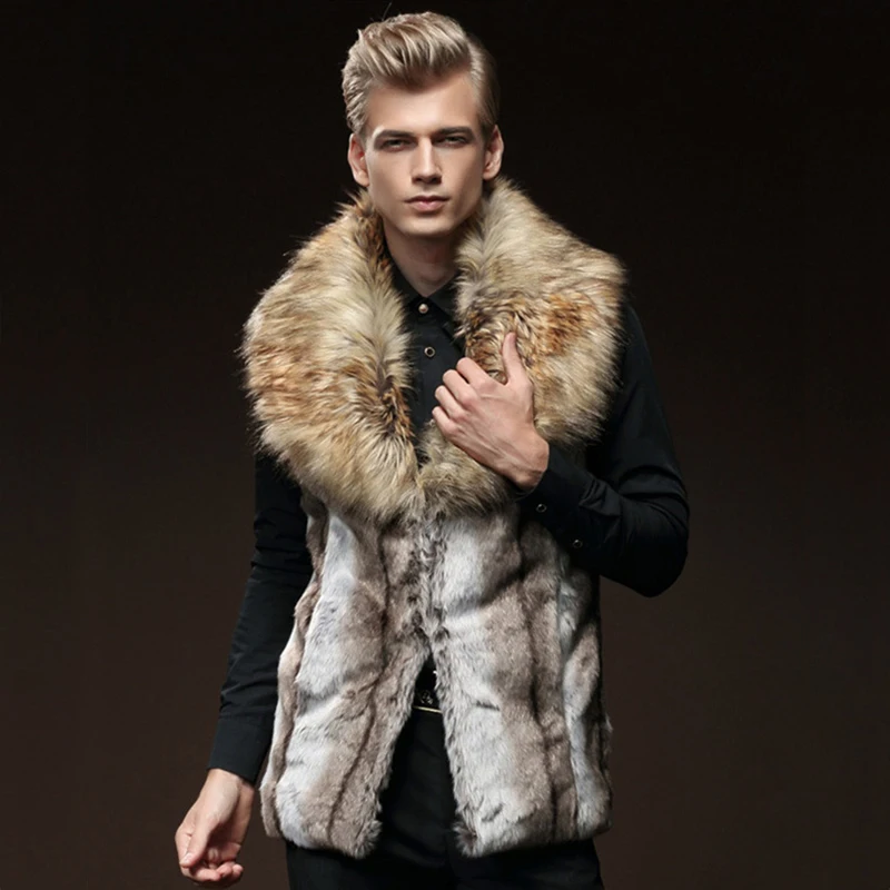 2018 Cold Winter Fur Vest Men Thick Fur Tops Mens Waistcoats Male Sleeveless Outerwear Coats Hombre Autumn Warm Brand Clothing