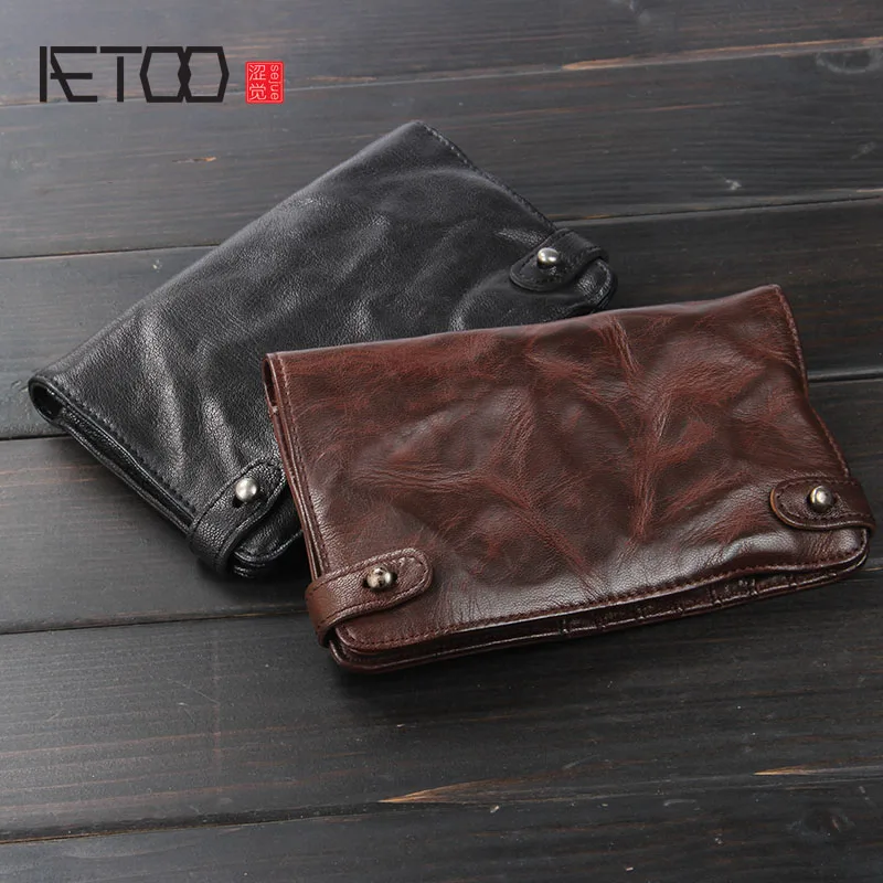 

AETOO Handmade wallet Men's leather wallet Vintage fold the first layer of sheepskin long section custom hand purse
