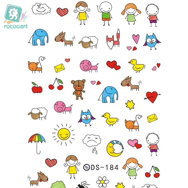 

Rocooart DS184 DIY Nail Design Water Transfer Nails Art Sticker Cartoon Picture Nail Wraps Sticker Watermark Fingernails Decals