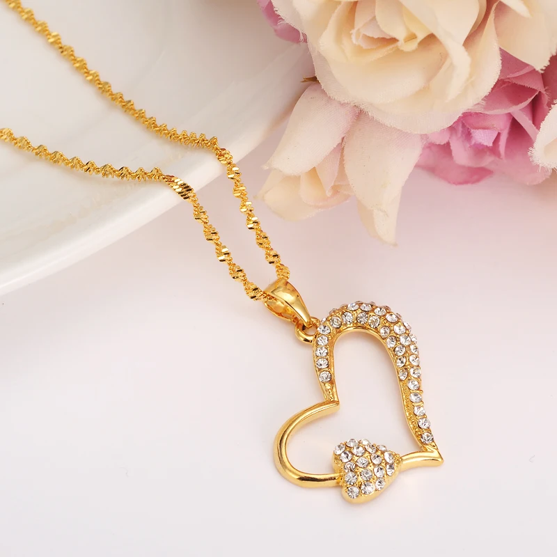 

rhinestone Crystal heart pendant Necklace gold Necklace CZ Stone Female Bijoux Jewelry Gifts For Men Women girls diy charms