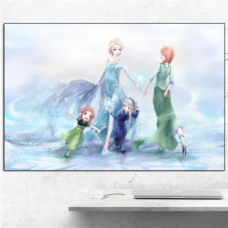 Prenses Anna Ve Kar Kralicesi Elsa Tuval Boyama Baski Yatak Odasi