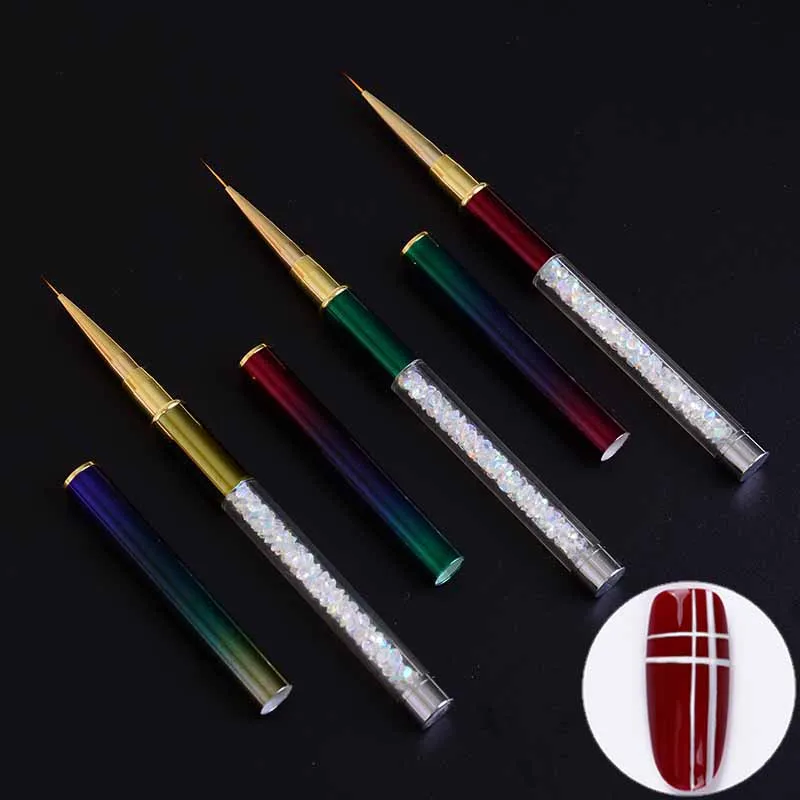 Metal Acrylic Handle Carving Powder Painting Gel Brush Nail Art Brush Pen Rhinestone Diamond Liquid Salon Liner