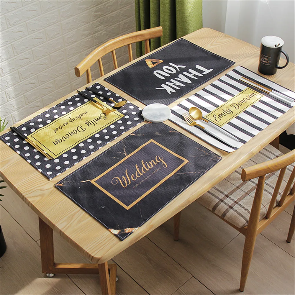 

Creative Cloth Placemat Black White Stripe Wavy Letter Pattern Dining Table Mat Heat Insulation Non Slip Placemats Coaster 1PCS