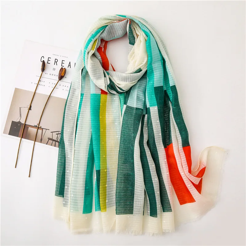 

Fashion Gradient Striped Line Fringe Viscose Shawl Scarf Women High Quality Printe Pashmina Stole Bufandas Muslim Hijab 180*90Cm