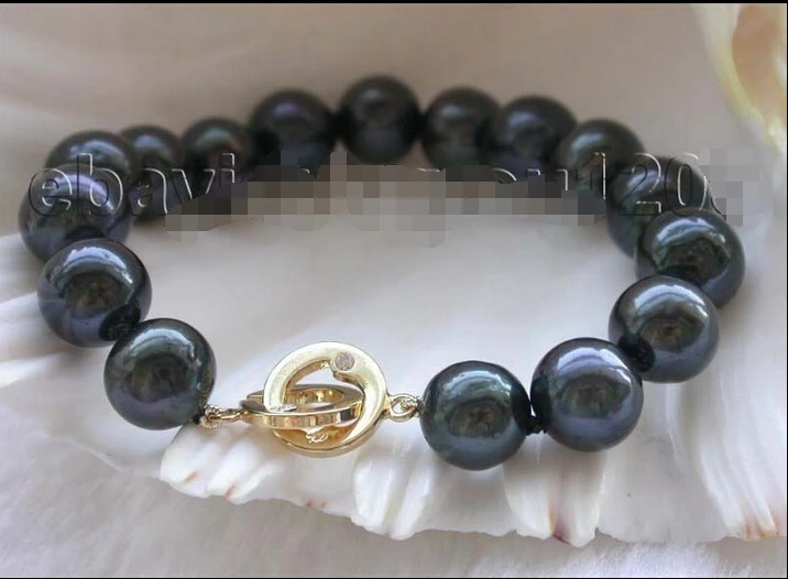 

8" Genuine Natural 12mm black Round pearl bracelet 14k #f1268!@^Noble style Natural Fine jewe SHIPPING 6.2 6.02
