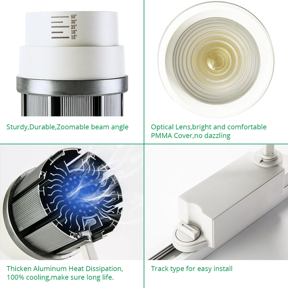 الحديثة 30 W LED أضواء المسارات التكبير الأسود السكك الحديدية متجر مخزن الإضاءة أضواء تركيبات المطبخ السقف معرض بقعة السكك الحديدية Zoommable