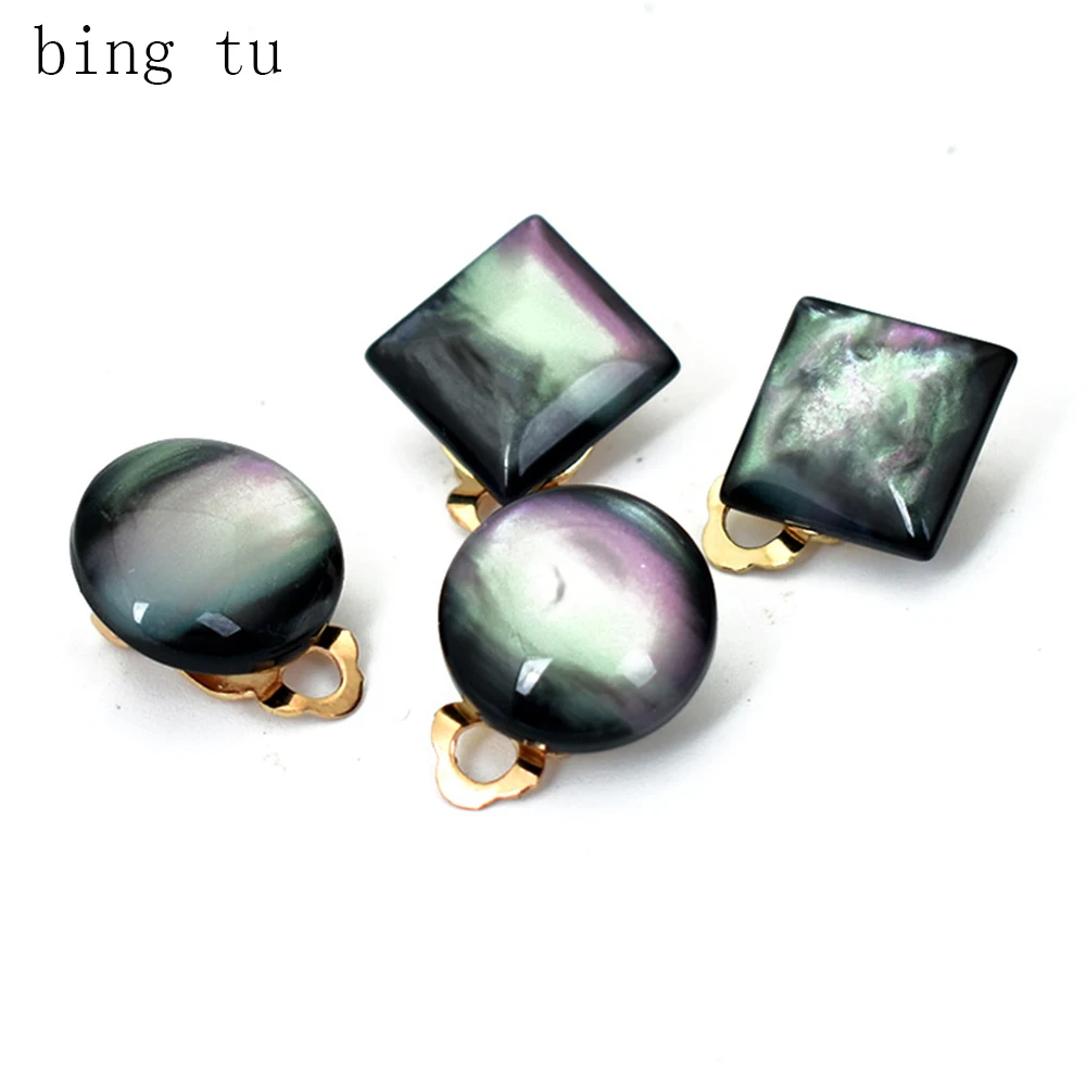 

Bing Tu No Hole Gold Color Earring Geometric Square Round Clip Earrings Women Resin Ear Jewelry Cuff Earrings Without Piercing