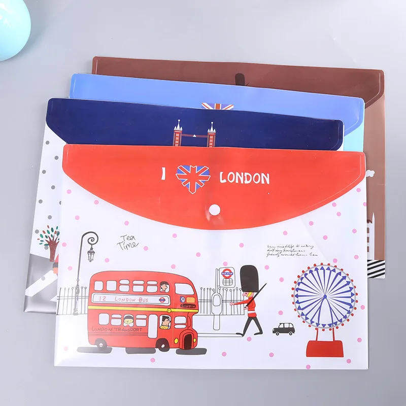 

Korea Stationery 2pcs Cartoon A4 PVC document Bag Snap design filing product floder Learning school Office Supplies radnom color