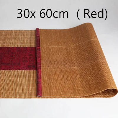 Завершенный размер, Натуральный Бамбуковый чайный столик, флаг с тканевым краем, домашний чайный коврик, ретро украшение, занавес для стола - Цвет: W30cm  L60cm Red
