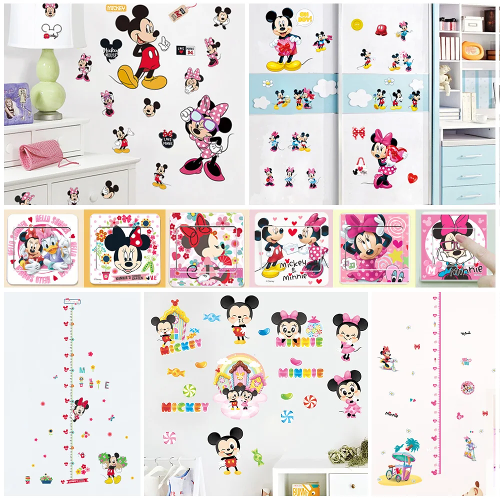 

Cute Minnie Mickey Wall Stickers For Kids Room Bedroom Home Decoration Diy Cartoon Animal Mural Art PVC Switch Decals Girls Gift