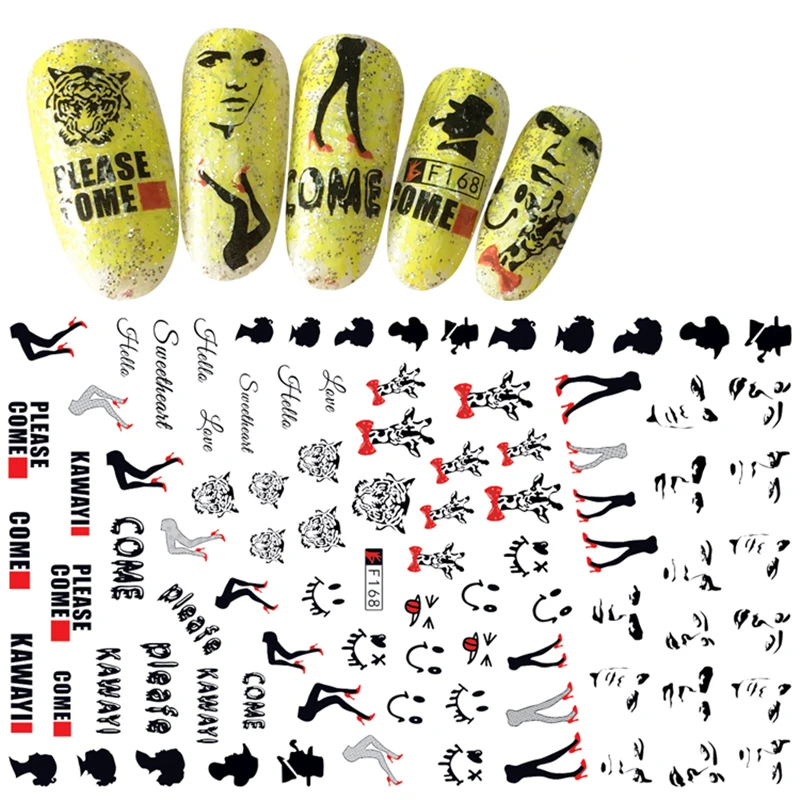 

1 Sheet 3D Adhesive Nail Art Sticker Mixed Sketch Avatar / Art Letters Designs Nail Beauty Decals Accessory Retail Package