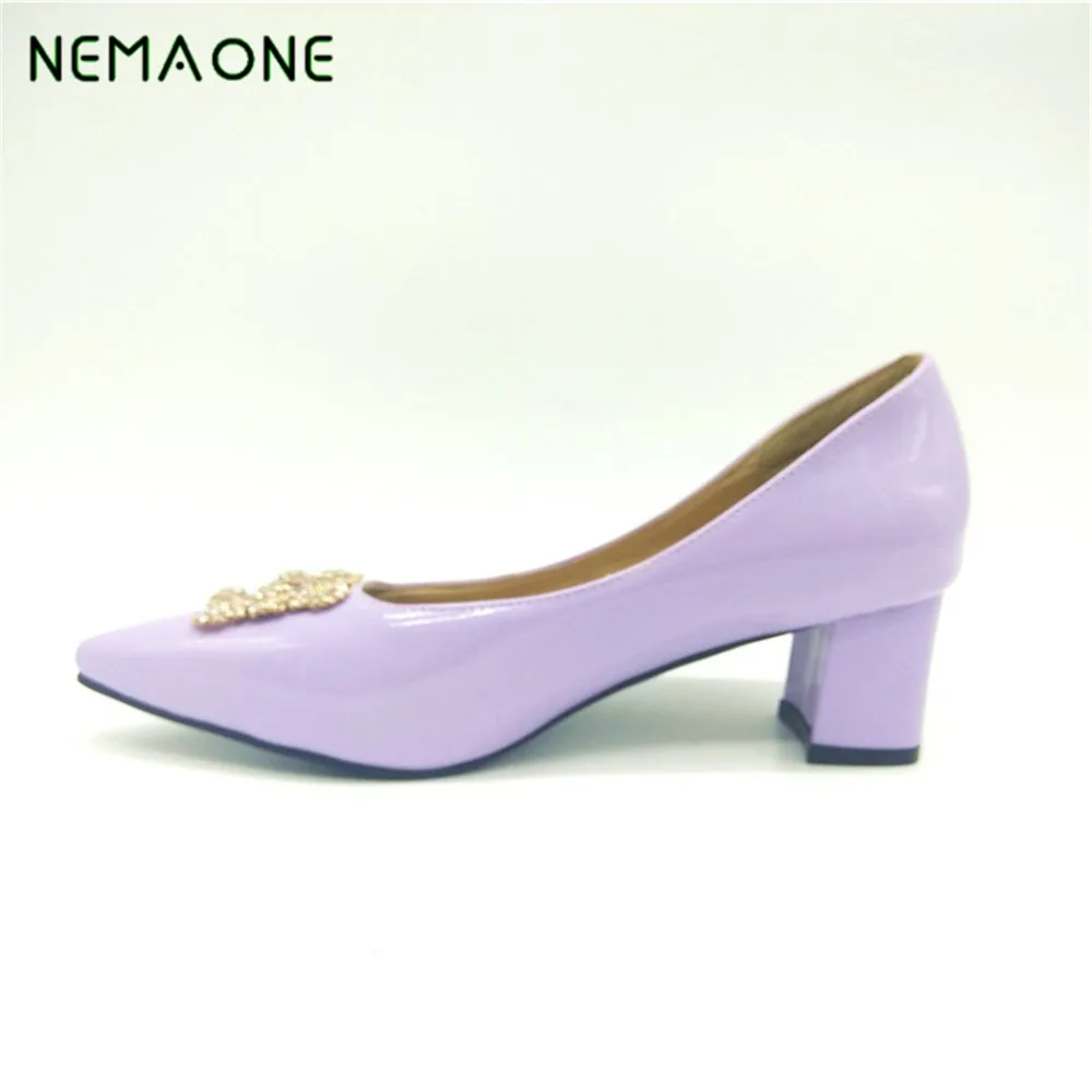 

NEMAONE women pumps Mature Elegant Square heel Pointed Toe women shoes Slip-On fashion rhinestone Spring/Autumn Party pumps