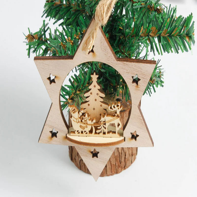 

Hot Wooden Pendants Santa Claus Snowman Ornaments DIY Christmas Party Decorations for Home Xmas Tree Kids Gifts 2018