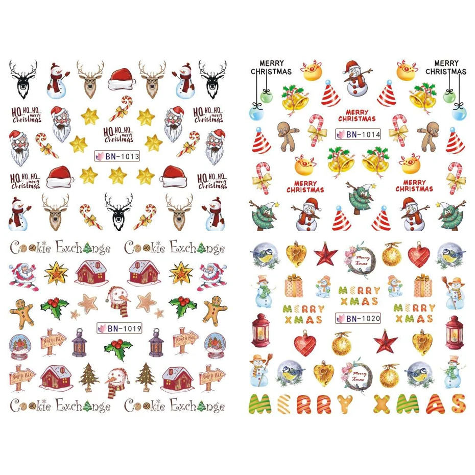 12 вариантов дизайна, рождественский стиль, милый стикер для ногтей, переводные наклейки для воды, слайдер, сделай сам, украшение для ногтей, трафареты для маникюра, LEBN1009-1020