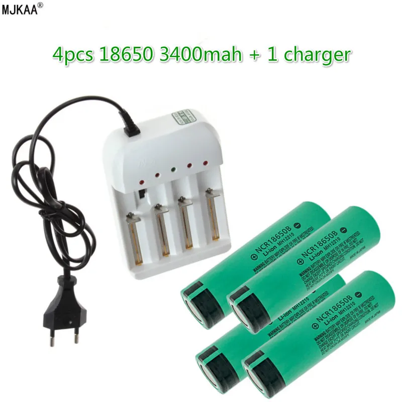 

4pcs NCR 18650 3400mAh Rechargeable Battery + 1pcs 4 Slots Battery Charger for 18650 Li-ion 3.7V Rechargeable Batteries