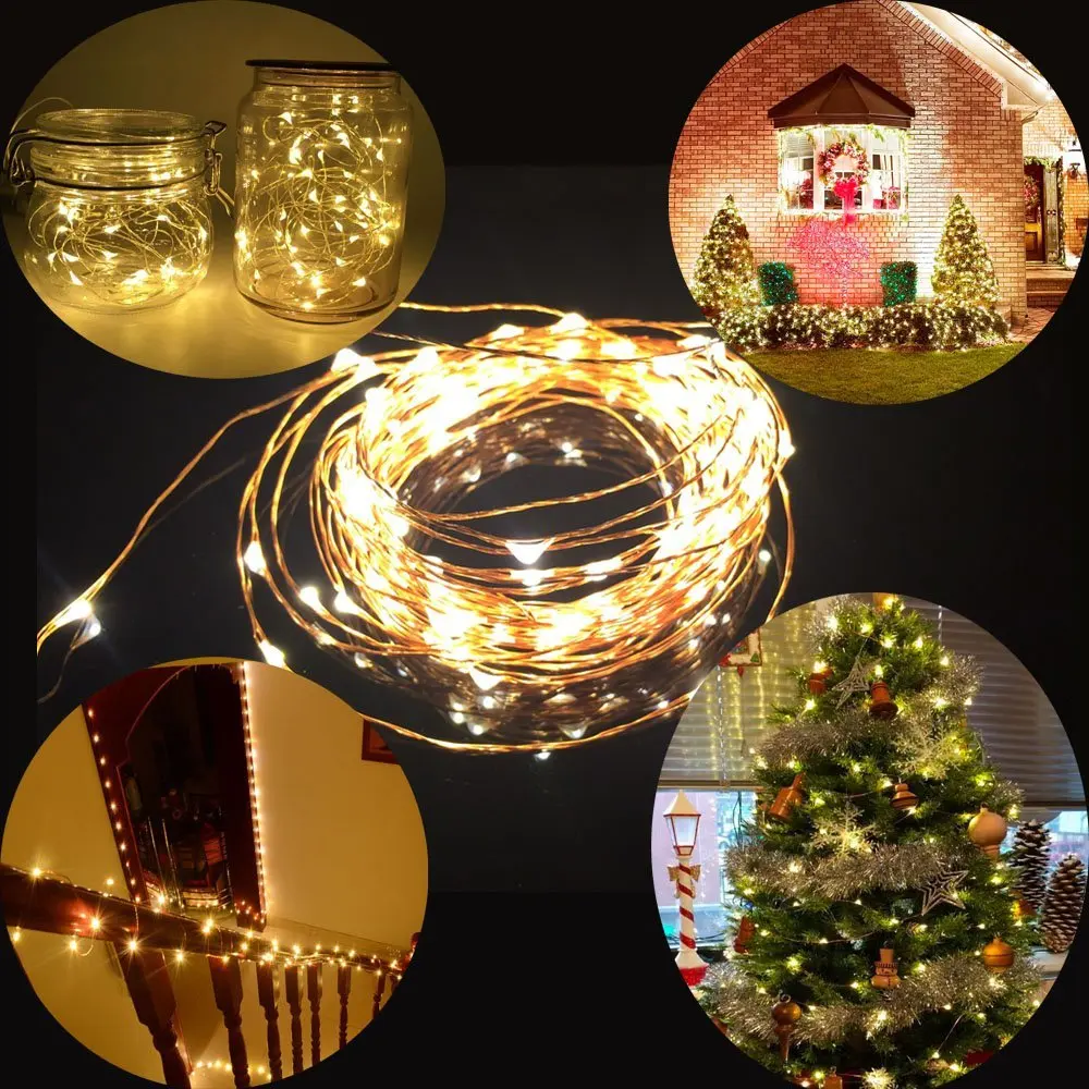 5V USB100 LED10M 5M 100LED Copper Wire LED String Christmas lights Outdoor Garland Decoration Waterproof Holiday