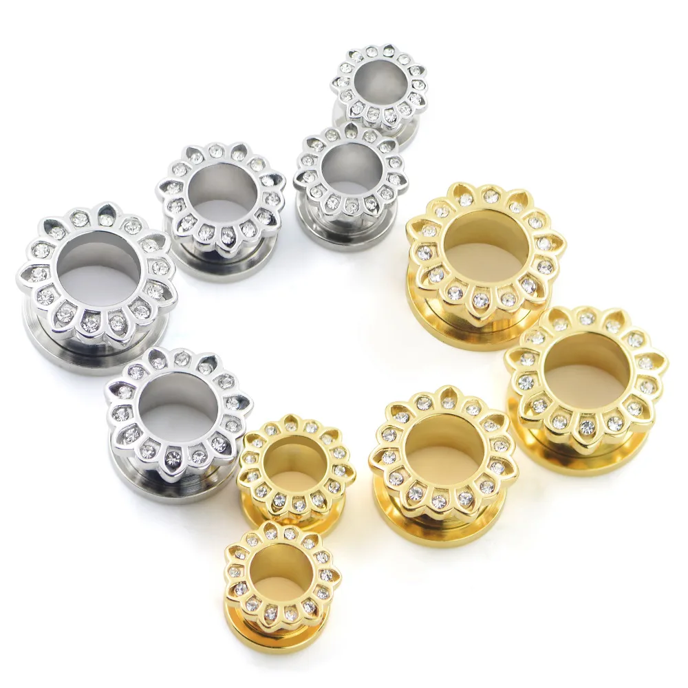 fashion Crystal ear Expansions flesh plugs stainless steel ear gauges