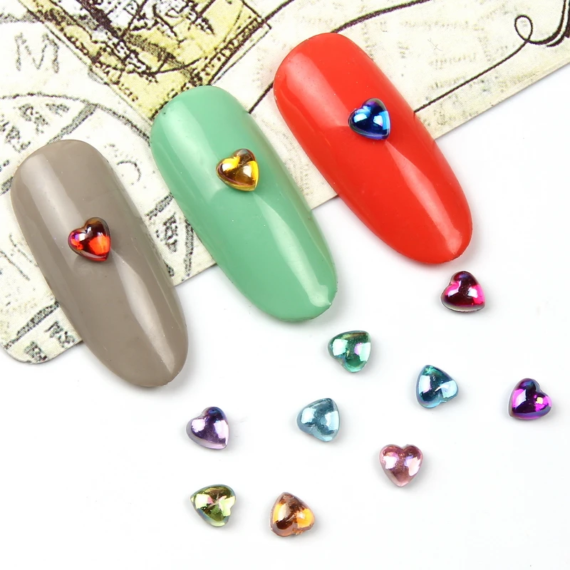 Беззеркальные цветные акриловые Стразы AB дизайн в виде сердца колесо для ногтей День Святого Валентина Маникюр 3D украшения для ногтей