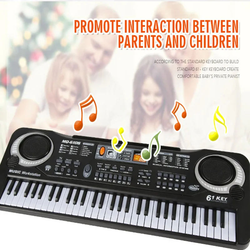 

Black 61 Keys Music Electronic Keyboard Key Board Electric Piano Gift With Mini Microphone For Kid Musical learning Gift