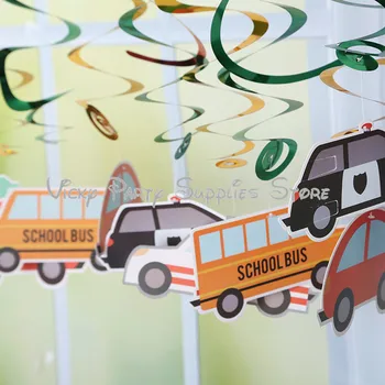 

30pcs/set School Bus Police Car Hanging Swirl Car Theme Party Spiral Hanging Decoration Children's Birthday Party Drop Ornaments