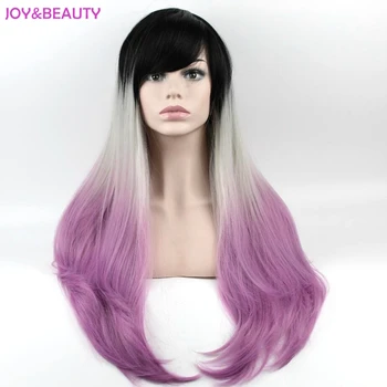 

JOY&BEAUTY Hair Cosplay Wig Ombre Long Kinky Straight Wig High Temperature Fiber Natural black/Gray/Purple Wig Long 27.5inch