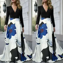 Женские Длинные Цветочные Повседневные женские Коктейльные Вечерние макси с v-образным вырезом размер 6-12