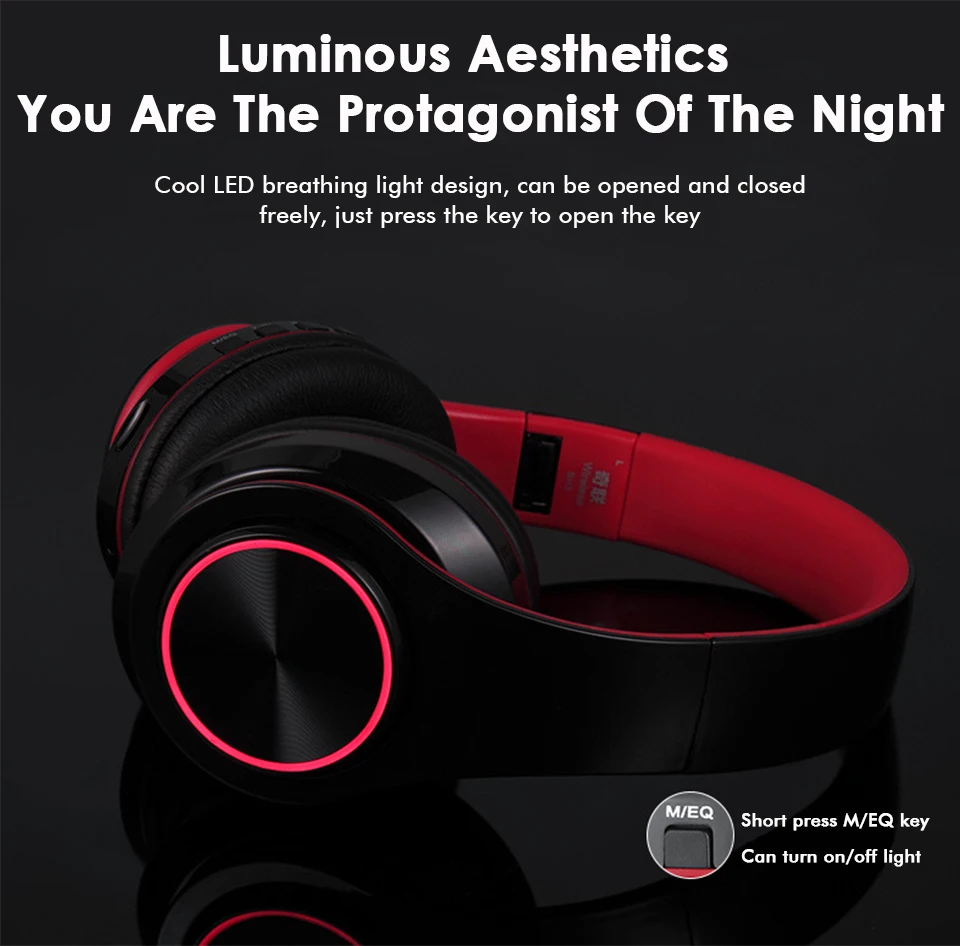 Bluetooth Headphone Luminous Wireless Headphones Bluetooth Bass Headset With Microphone  mp3 player for iphone samsung galaxy (4)