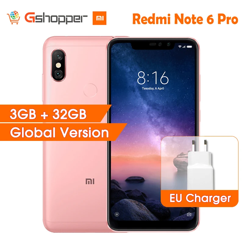 Новая глобальная версия Xiaomi Redmi Note 6 Pro 3 ГБ ОЗУ 32 Гб ПЗУ мобильный телефон Snapdragon 636