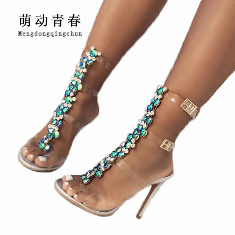 

Hot Sale Women Pumps 2018 Gladiator Peep Toe Clear Pvc High Heels Sandals Women Crystal Buckle Strap High Heels Sandals Zapatos