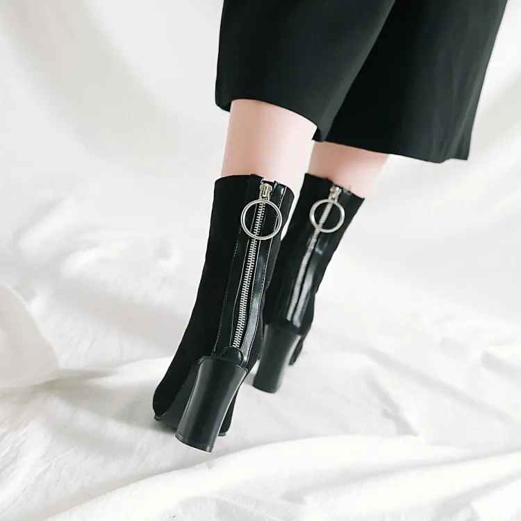 Женская обувь женские ботинки сапоги-трубы средней высоты замшевая обувь на высоком каблуке Зимние Модные теплые удобные ботинки размера плюс 34-50