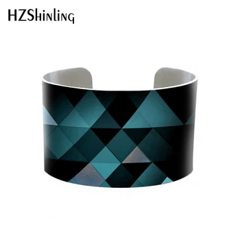

2018 Trendy Geometric Jewelry Multi Coloured Cuff Bracelet with Mosaic Design Contemporary Bangle Artistic Gift Metal Bangles