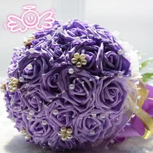 30 цветками; фиолетовое платье подружки невесты с цветочным узором Свадебный букет из искусственных цветов роз) с украшением в виде кристаллов Свадебные букеты D195