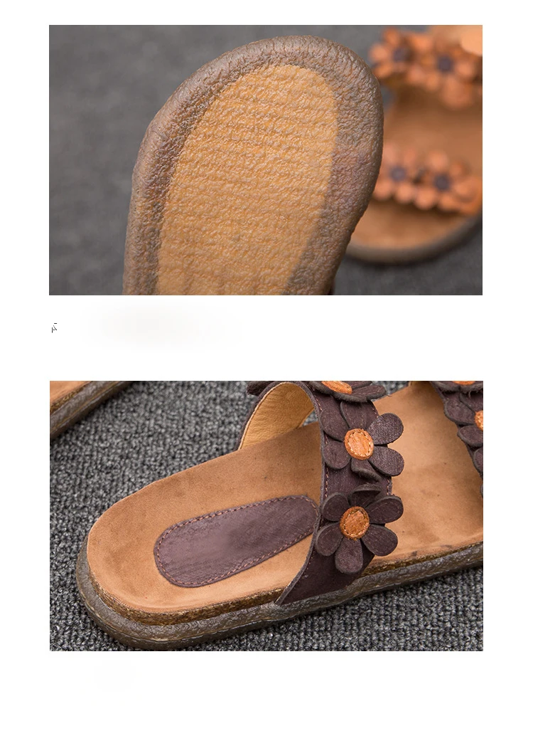 Оригинальные летние женские шлепанцы ручной работы; удобные открытые сандалии из натуральной кожи на плоской подошве; симпатичный стиль; 8251
