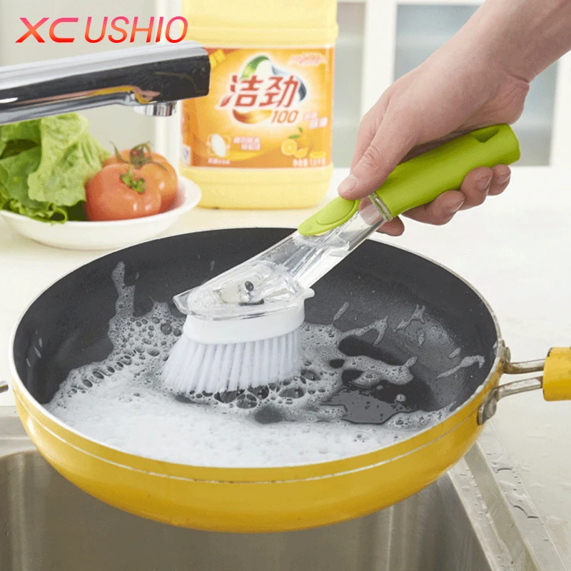 

2 in 1 Long Handle Kitchen Cleaning Brush Replaceable Cleaning Sponge Tableware Scouring Pad Bathroom Sink Floor Cleaning Tools