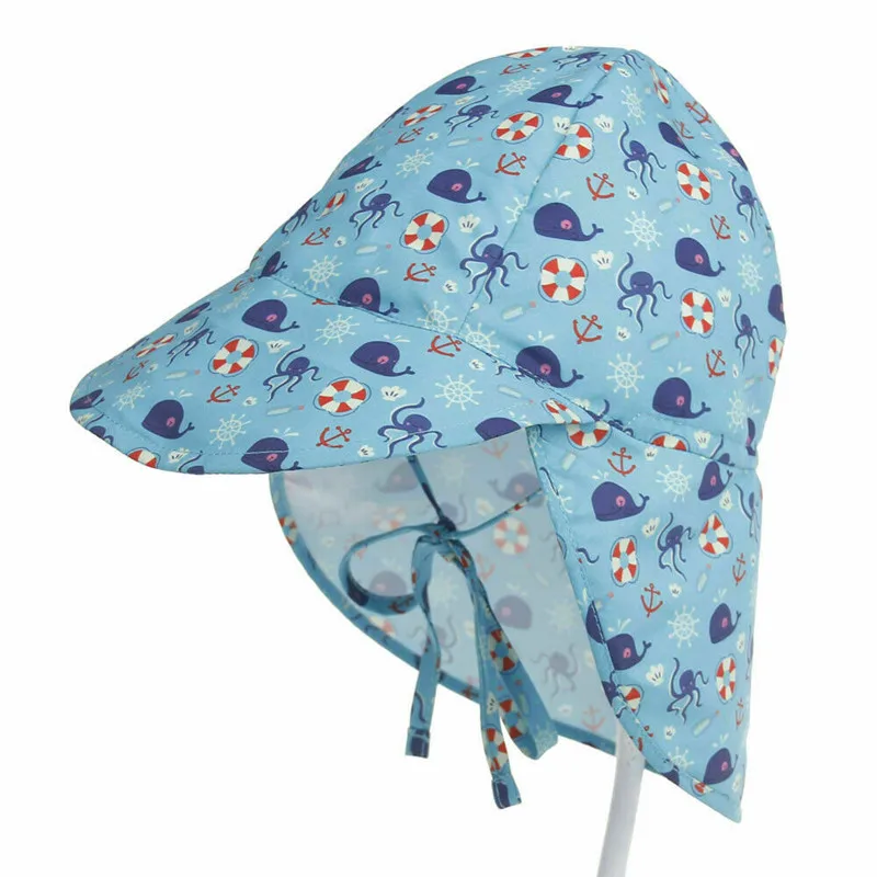 Summer Baby Sun Hat Children Outdoor Neck Ear Cover Anti UV Protection Beach Caps Kids Boy Girl Swimming Flap Cap For 0-5 Years - Цвет: 9