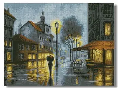 

Needlework 14CT 16CT 18CT Cross Stitch, DIY Count Cross Stitch, Embroidery Set, Street in the rain