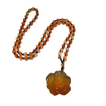 

Koraba Fine Jewelry Pure Natural Jade Hand Carved Classic Agate Peony Pendant Necklace Free Shipping