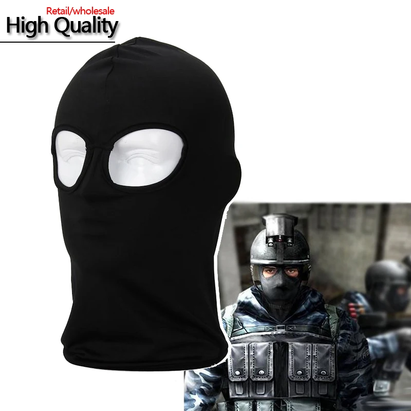 2 Hole Black Full Face Mask Balaclava Hats Ski Army Military Tactical