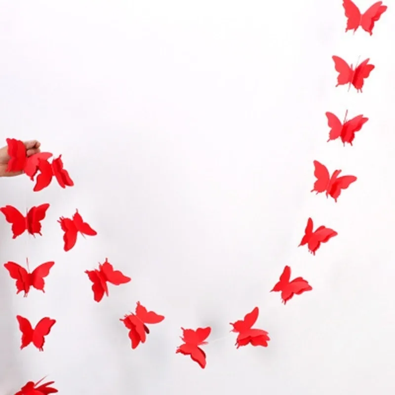 3 м бумага 3D бабочка висячая гирлянда домашние вечерние баннер с днем рождения Свадебная гирлянда Бантинг магазин Mart Декор - Цвет: Красный