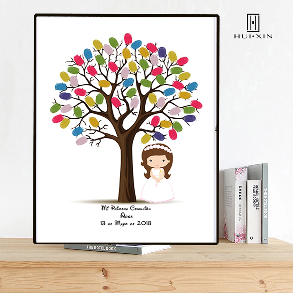 

Personalize customize Canvas Fingerprint Signature DIY Guest Book For Girls First Holy Communion Souvenir Baptism Party decor