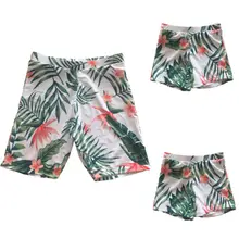 Зеленые шорты для плавания с цветочным принтом для папы и ребенка; плавательные трусы Купальник; пляжная летняя одежда