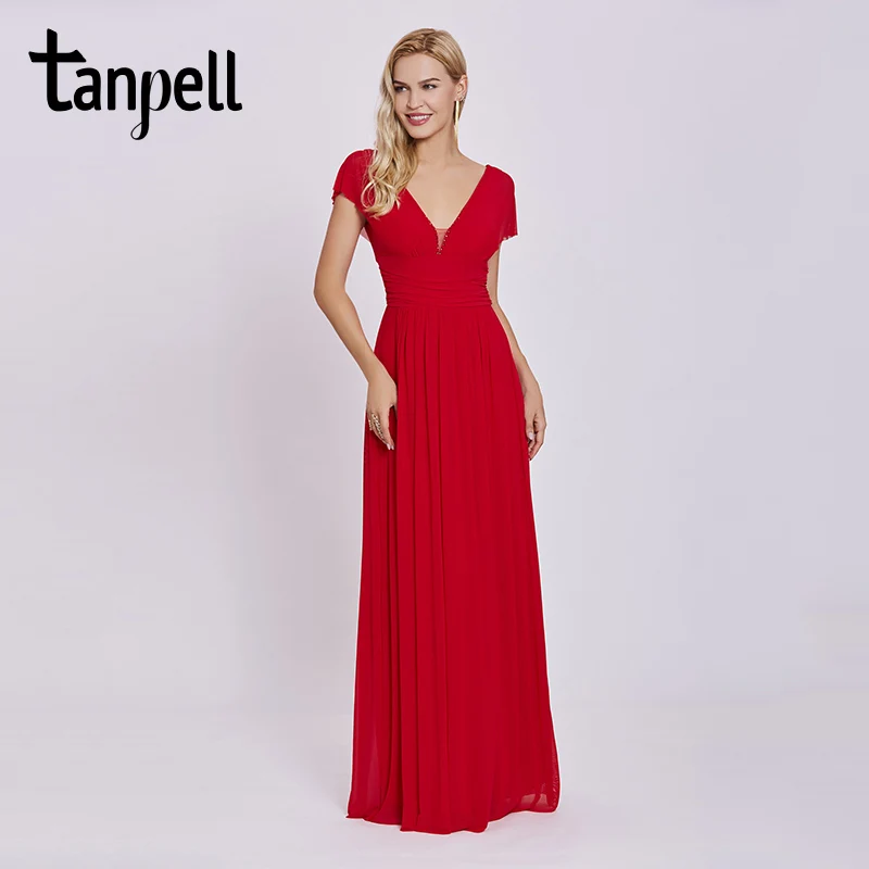 V neck evening dress with sleeves for women