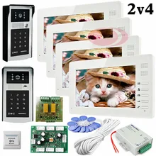 Apartments 2 HD 700lines Cameras Code And RFID Cards Unlock 4 Monitors 7″ LCD Video Door Phone Intercom System Doorbells
