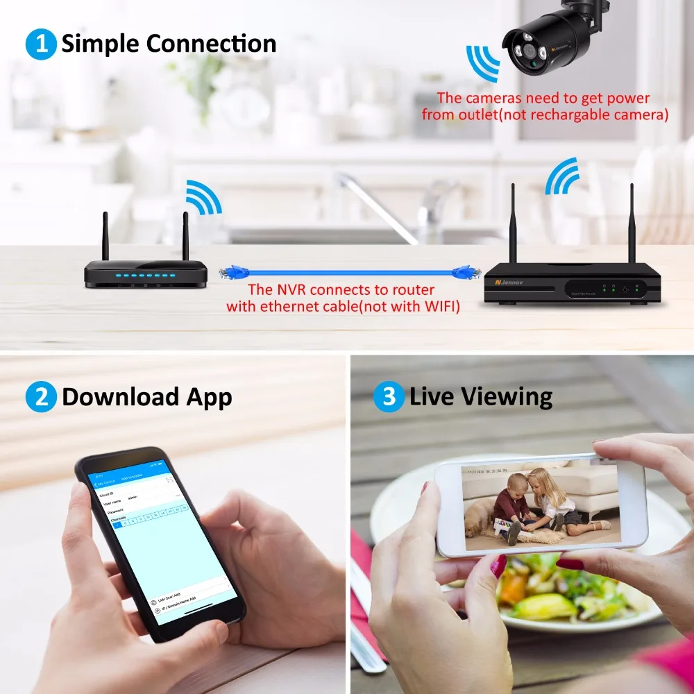Jennov 4CH 1080P Wifi Video Surveillance Camera Wireless Security Cameras System For Home 2MP Video