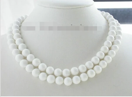 

Free shipping@@@@@ Noble 2strands 10mm white Coral Necklace 6.09