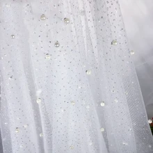 2 м/лот, ширина 150 см, Блестящий Жемчуг, тюль, ткань с жемчугом, сетка для платья, юбки для вечеринок, свадебная отделка органзы, блестящая ткань