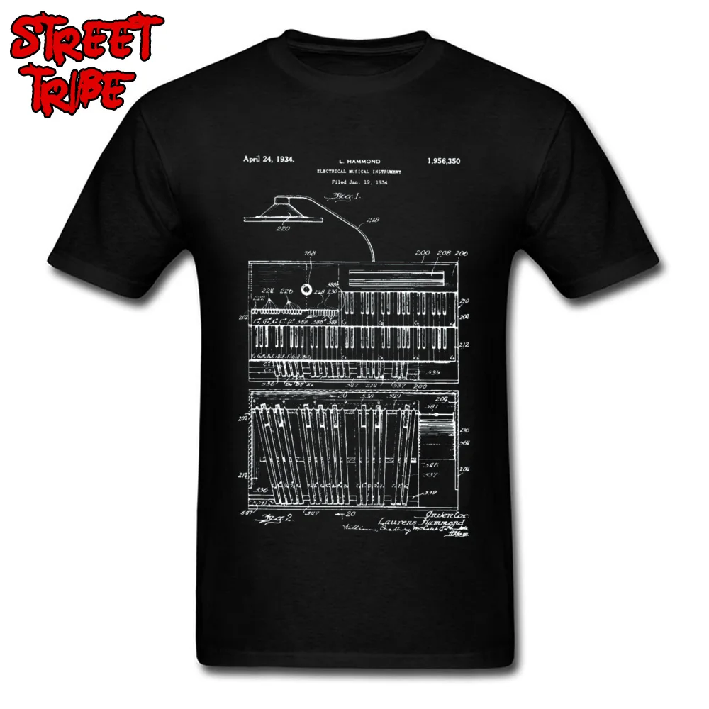 Design Casual Short Sleeve Tops Tees NEW YEAR DAY Round Collar Cotton Fabric Young T Shirts Casual T-Shirt Wholesale 1934 Hammond Organ Patent Art s -4291 black