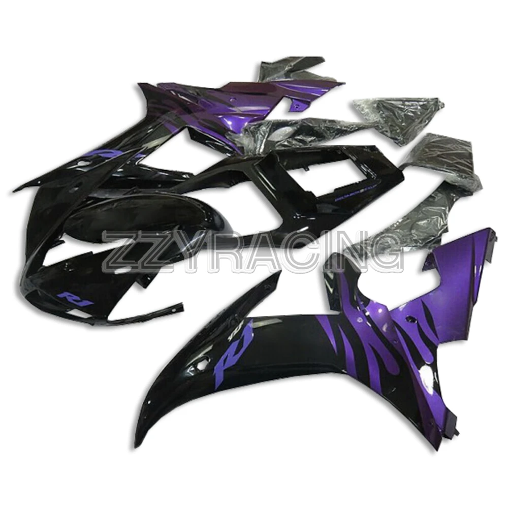 

Injection Fairings for Yamaha YZF R1 2002 2003 Panels ABS Plastic YZF1000 02 03 Complete Body Work Black With Purple Flames Kit